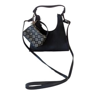 Boutique Black Mini Satchel Handbag With Mini Bag Charm Crossbody Small